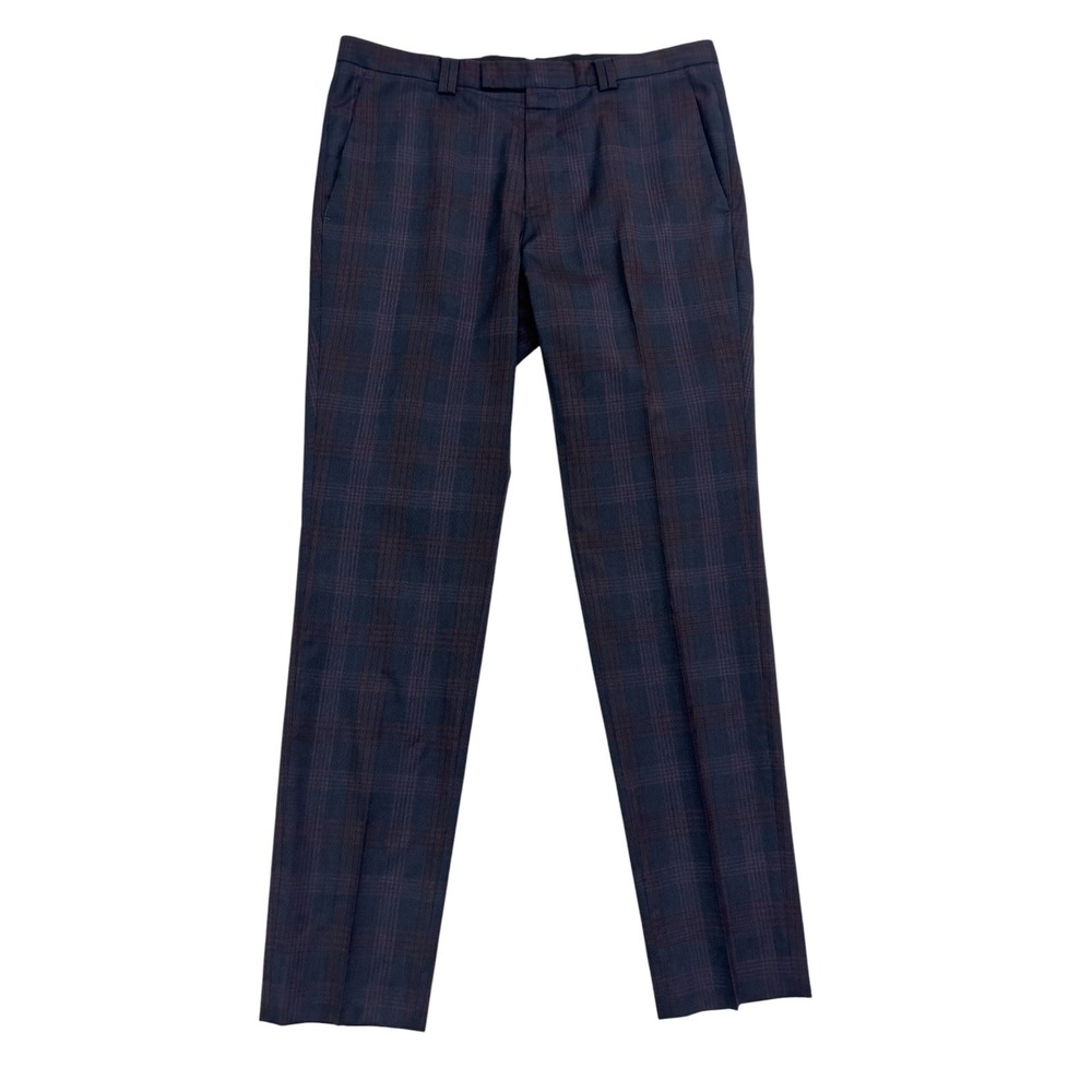 Hugo Boss 34x30 Navy Blue Burgundy Plaid Hesten 182 Dress Suit Pants Trousers